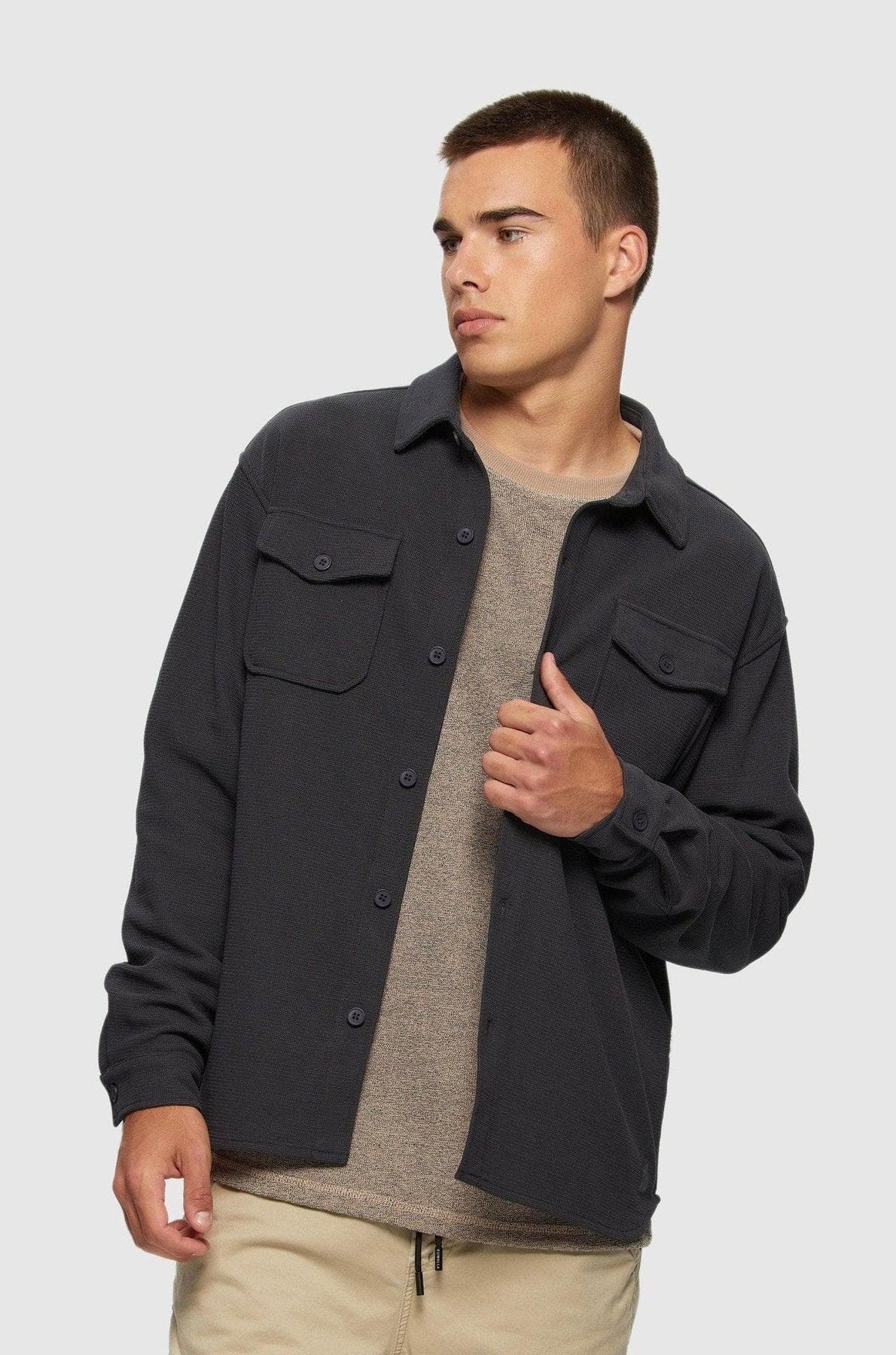 Thermal Button Down Shirt Charcoal