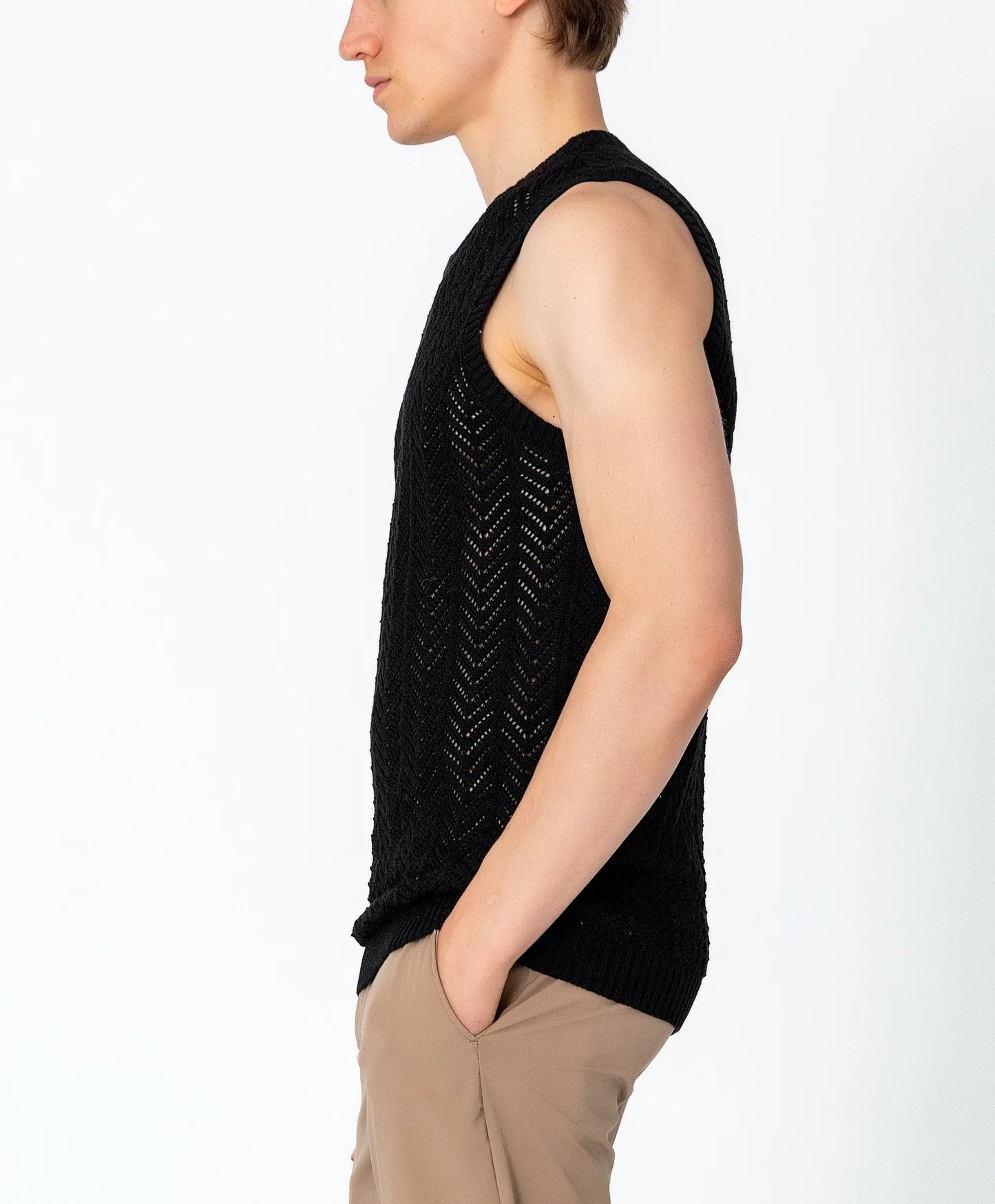 Sleeve Knitted Tank Black