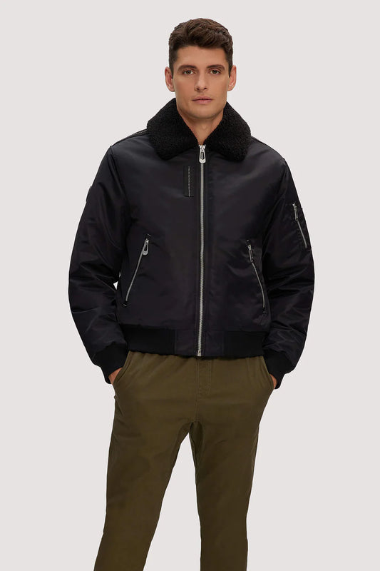 Bomber Jacket Faux Sherpa Black