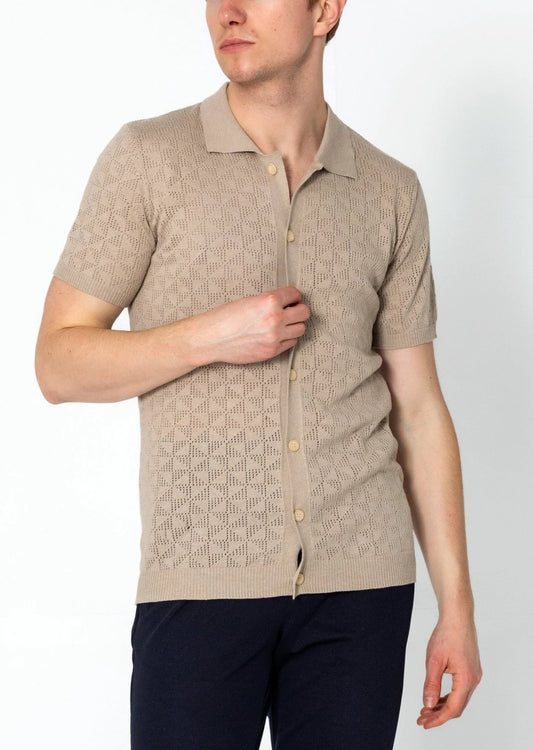 Geometric Crochet Knit Polo Stone