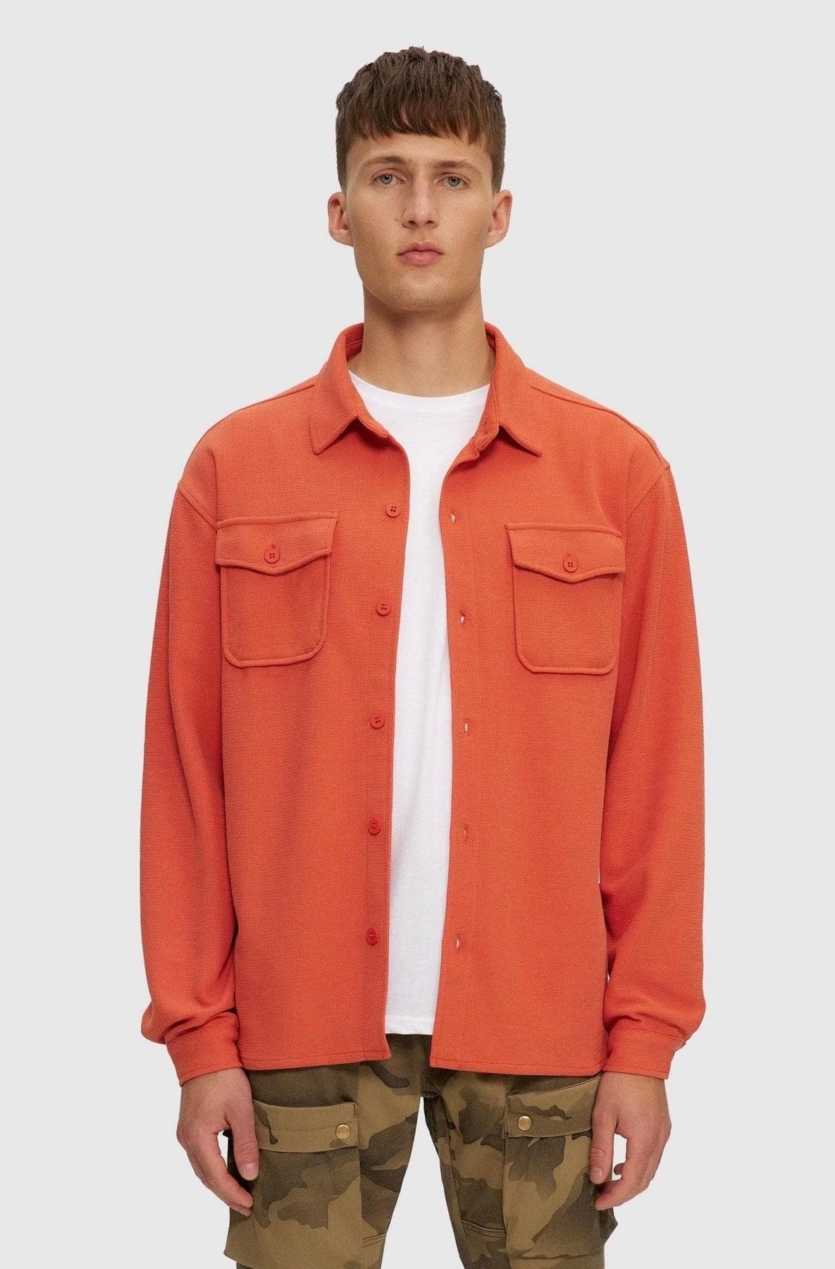 Thermal Button Down Shirt Orange