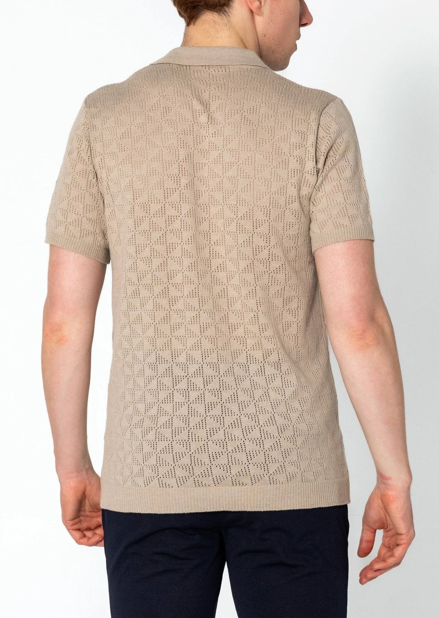 Geometric Crochet Knit Polo Stone