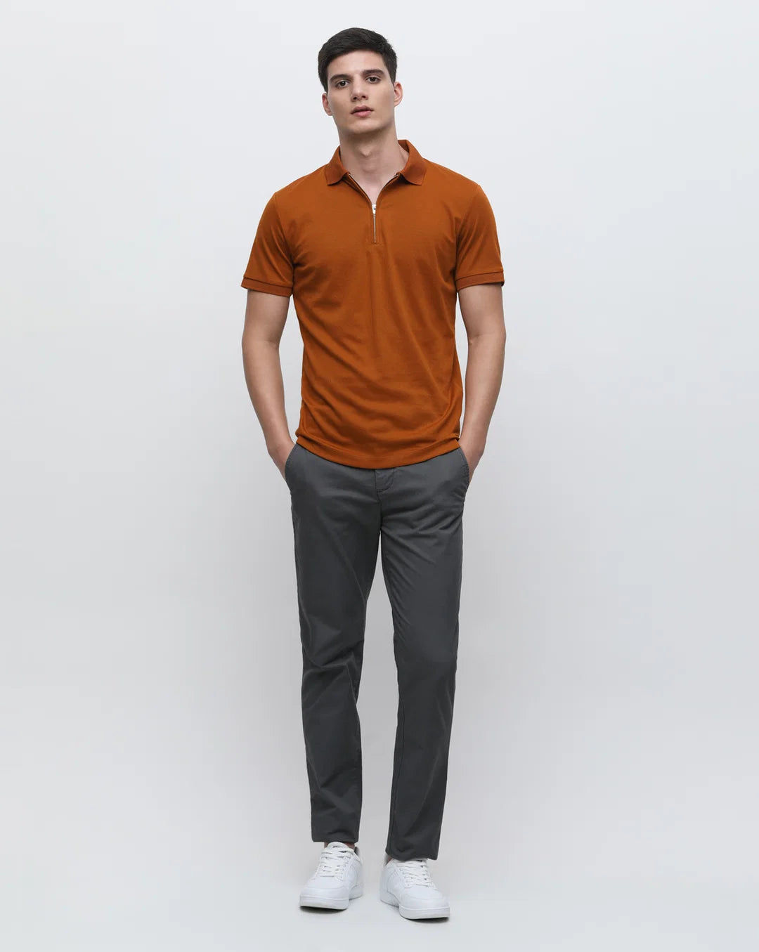Orange Zip-Up Polo T-Shirt