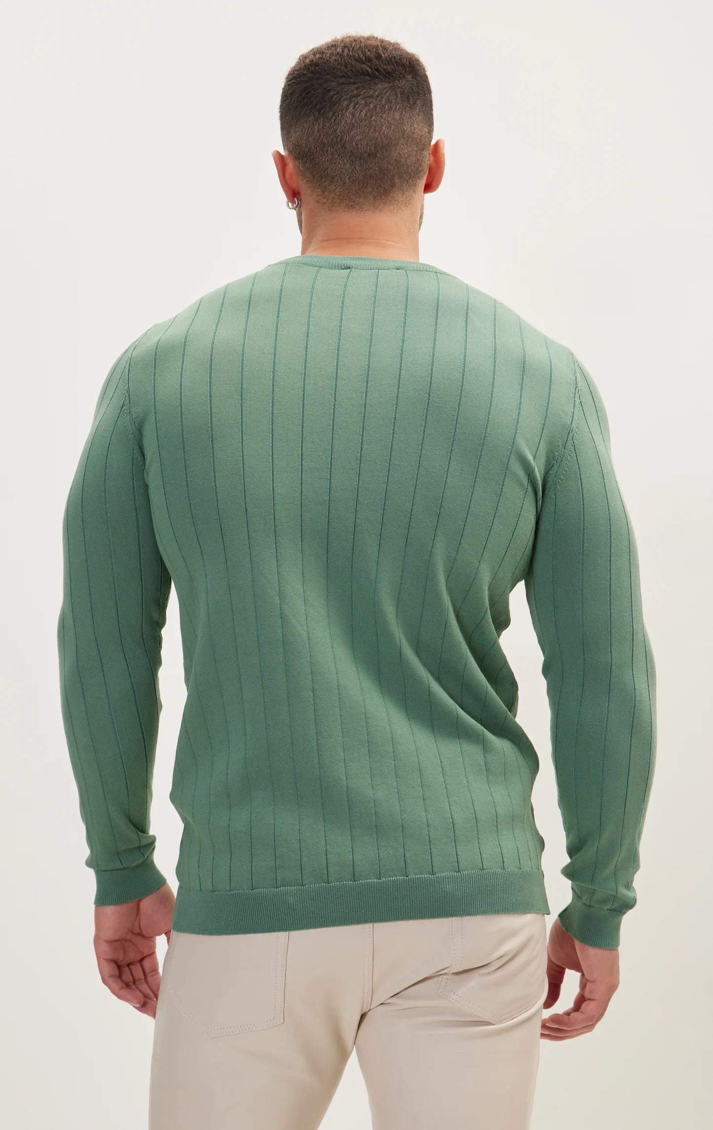 Slip-Stitch Crew neck long sleeve sweater - Green