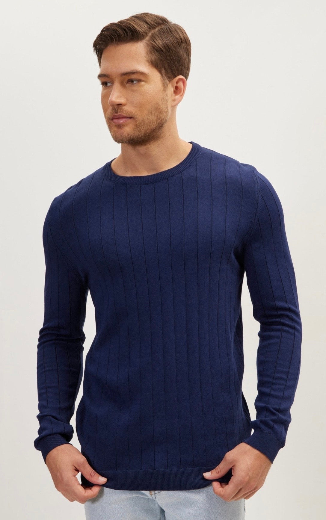 Strip Knit Sweater Navy