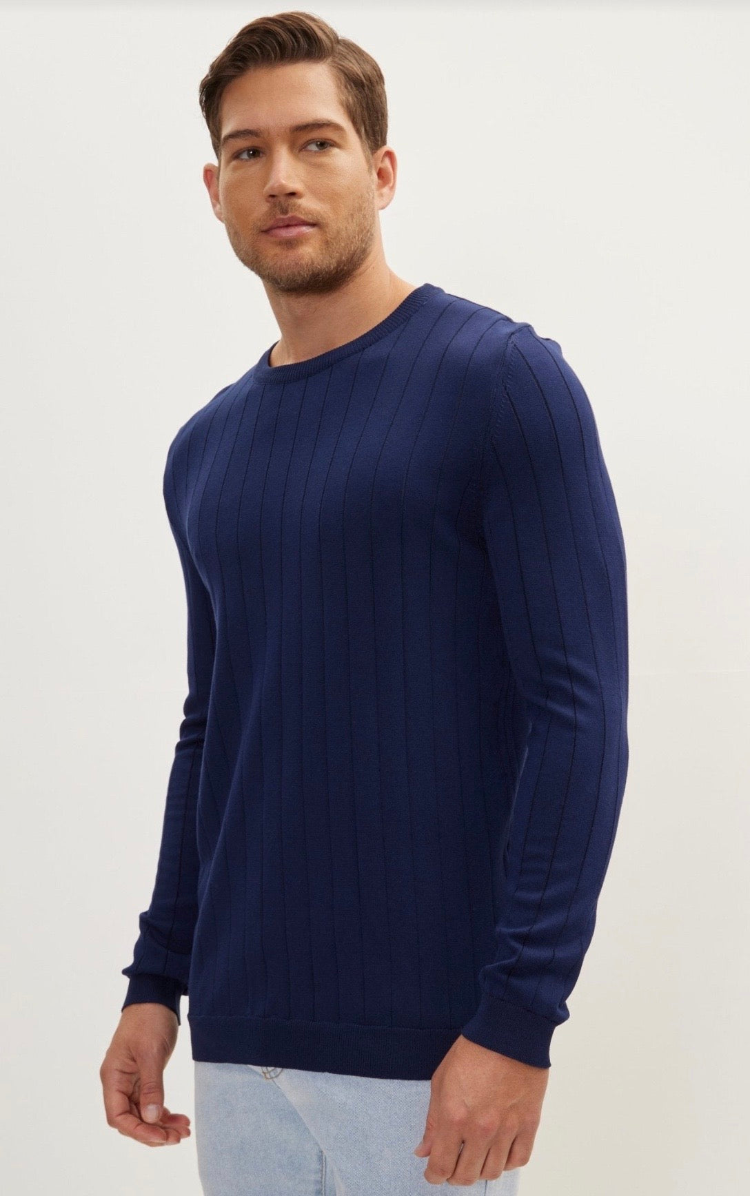 Strip Knit Sweater Navy