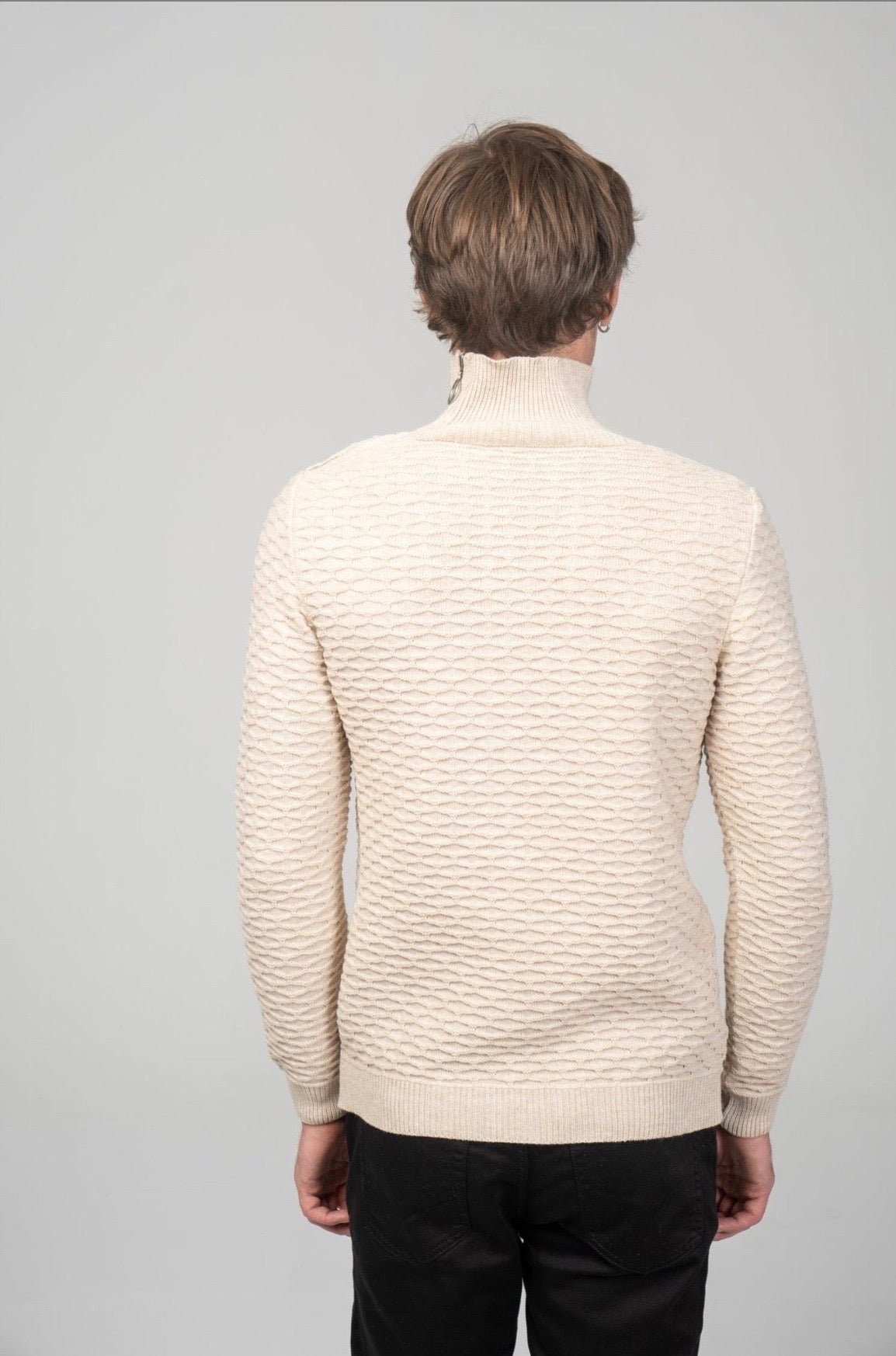 Neck Zipper Honeycombow Sweater Beige