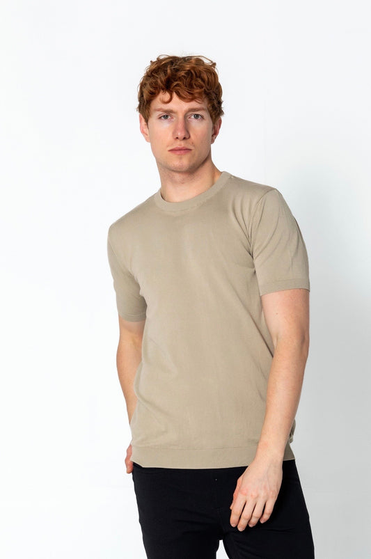 Crew Neck Fitted T-Shirt Dark Beige