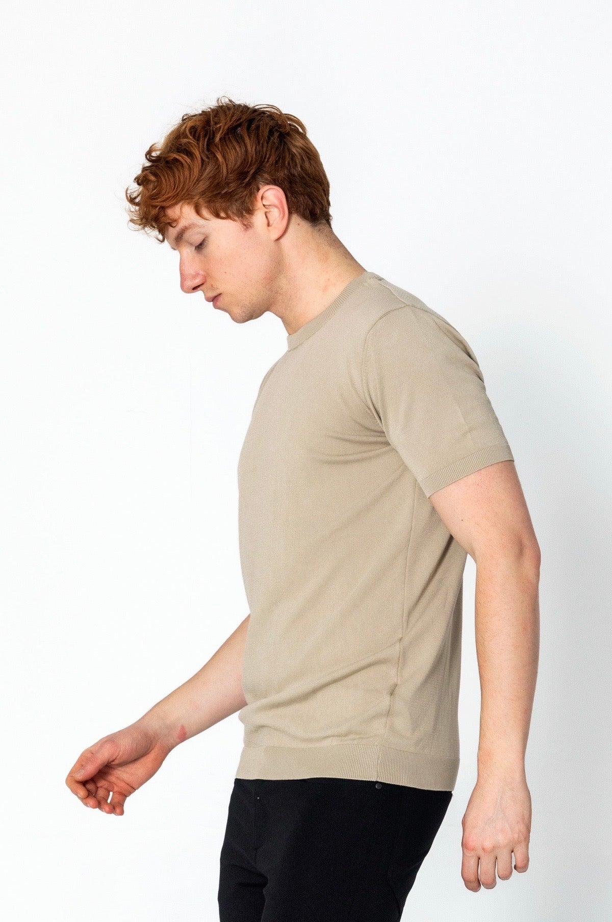 Crew Neck Fitted T-Shirt Dark Beige