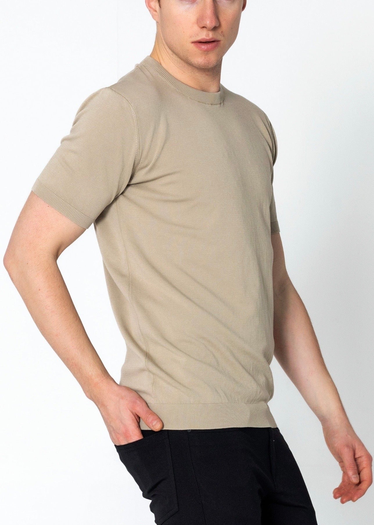 Crew Neck Fitted T-Shirt Dark Beige