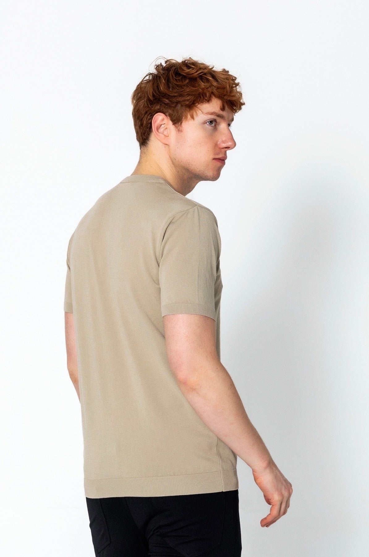 Crew Neck Fitted T-Shirt Dark Beige