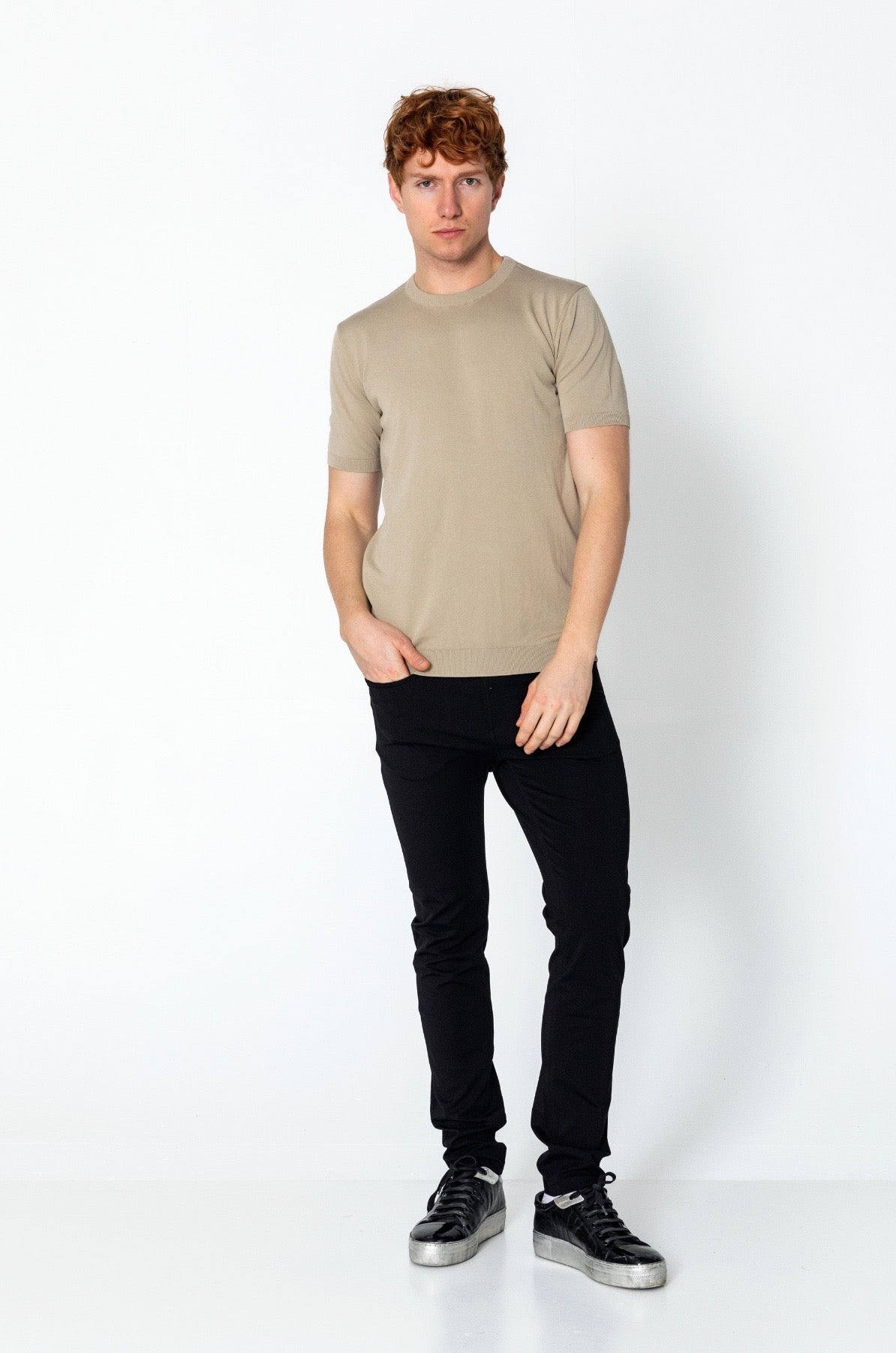 Crew Neck Fitted T-Shirt Dark Beige