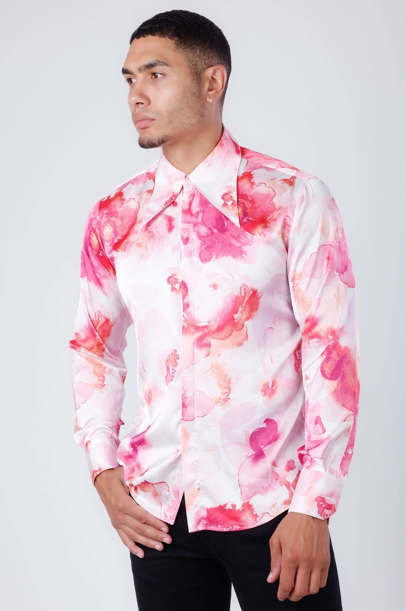Slinspear Floral Long Sleeve Shirt Pink