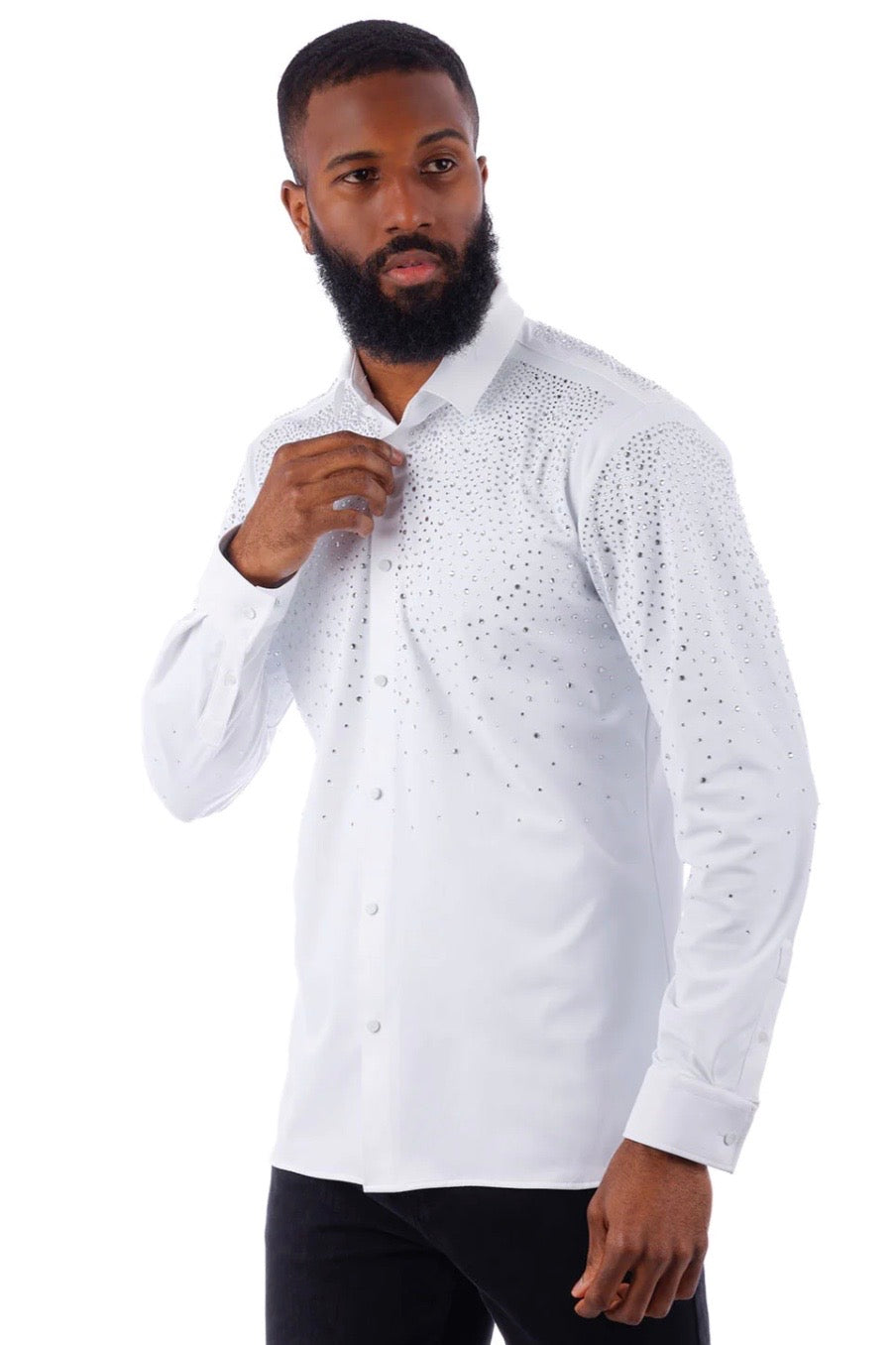 Rhinestone Button Down Shirt White