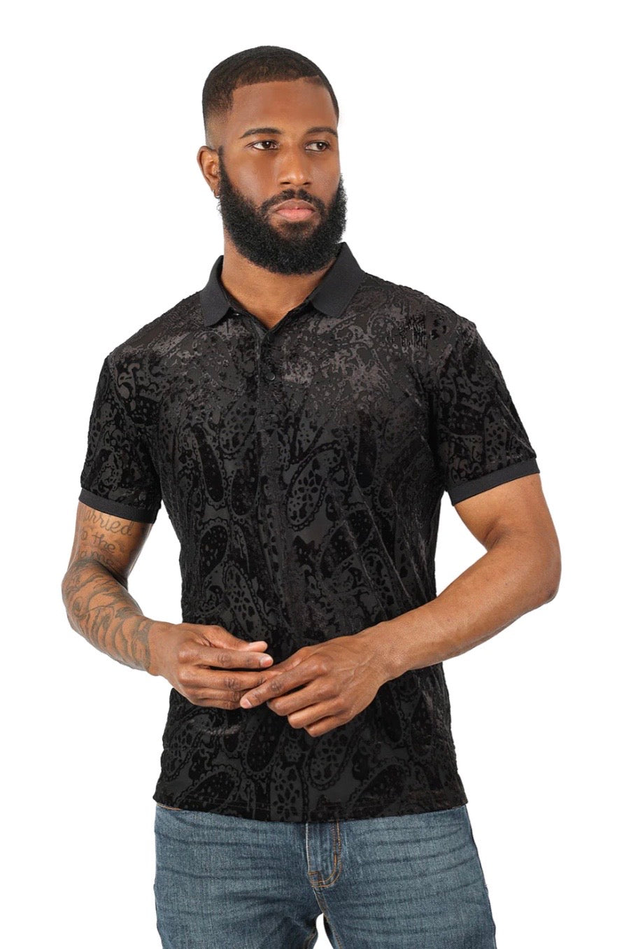 Paisley Polo T-Shirt Black