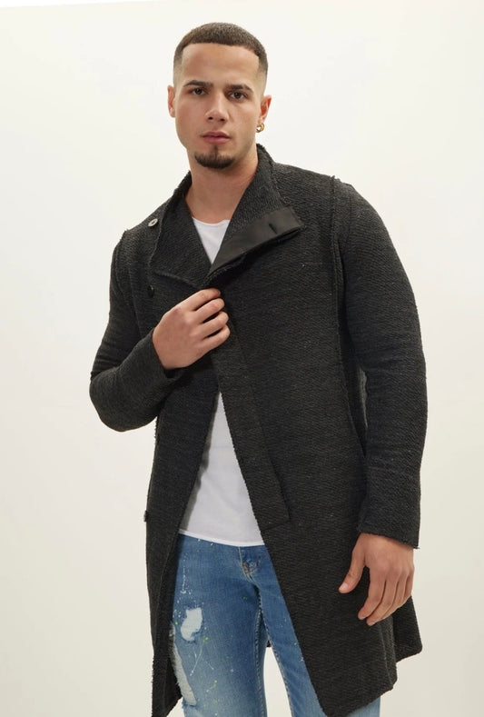 Asymmetrical Button Cardigan Anthracite Black