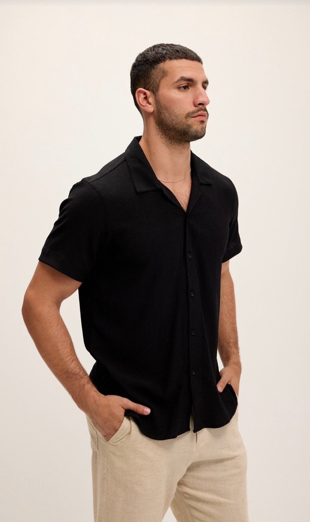 Lightweight Solid Camp Shirt Black