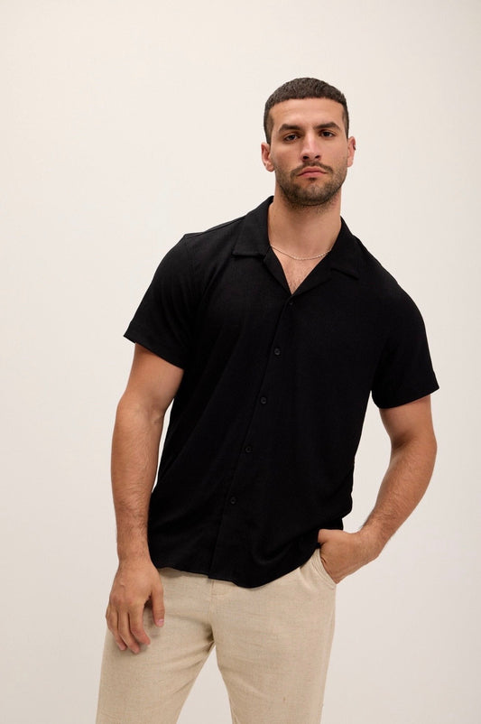 Lightweight Solid Camp Shirt Black