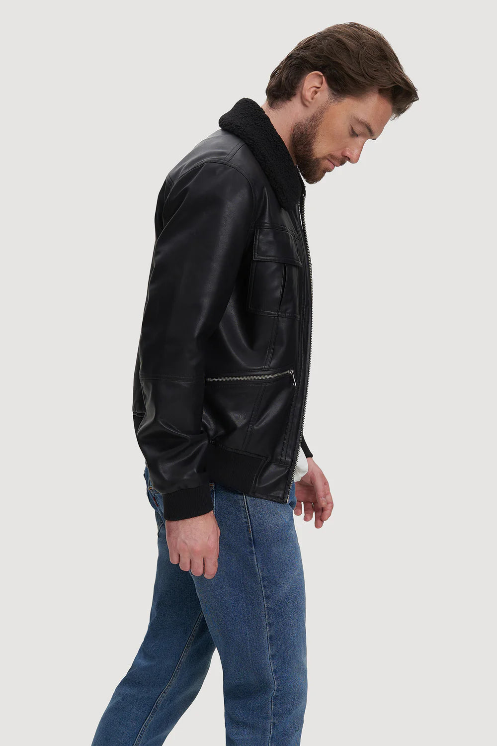 Vegan Leather Bomber Jacket Black