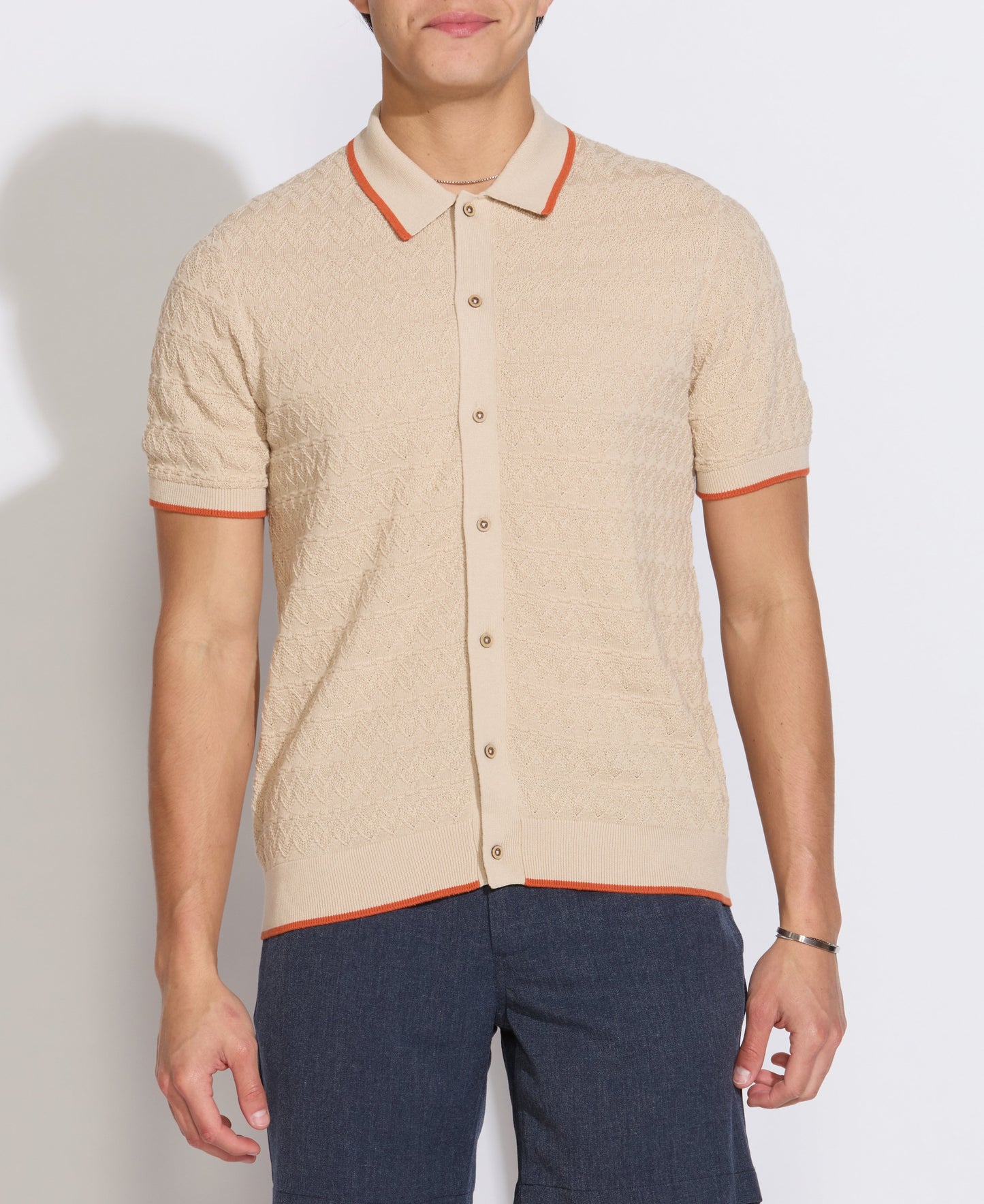 KALINO | full placket sweater polo | ecru