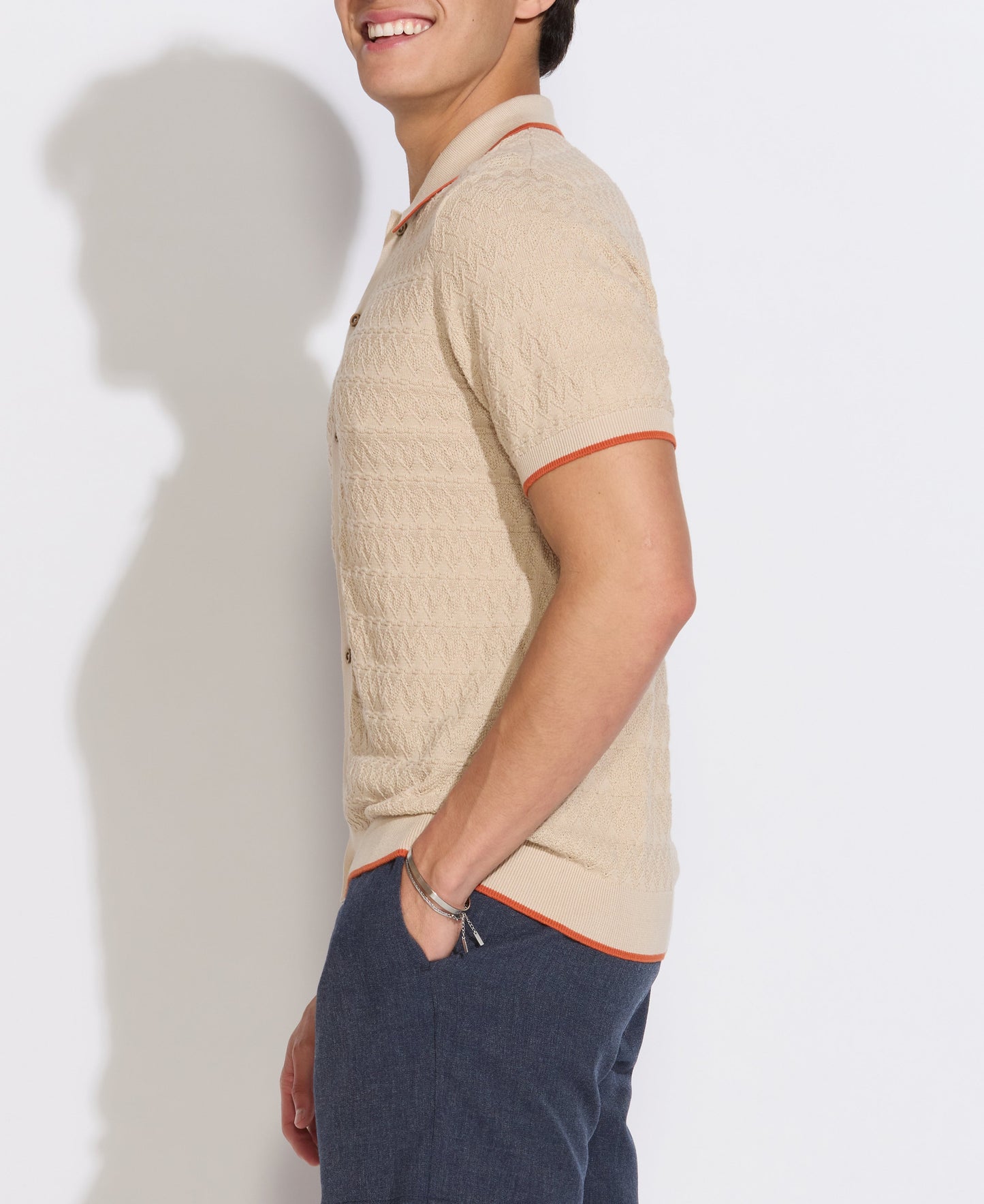 KALINO | full placket sweater polo | ecru