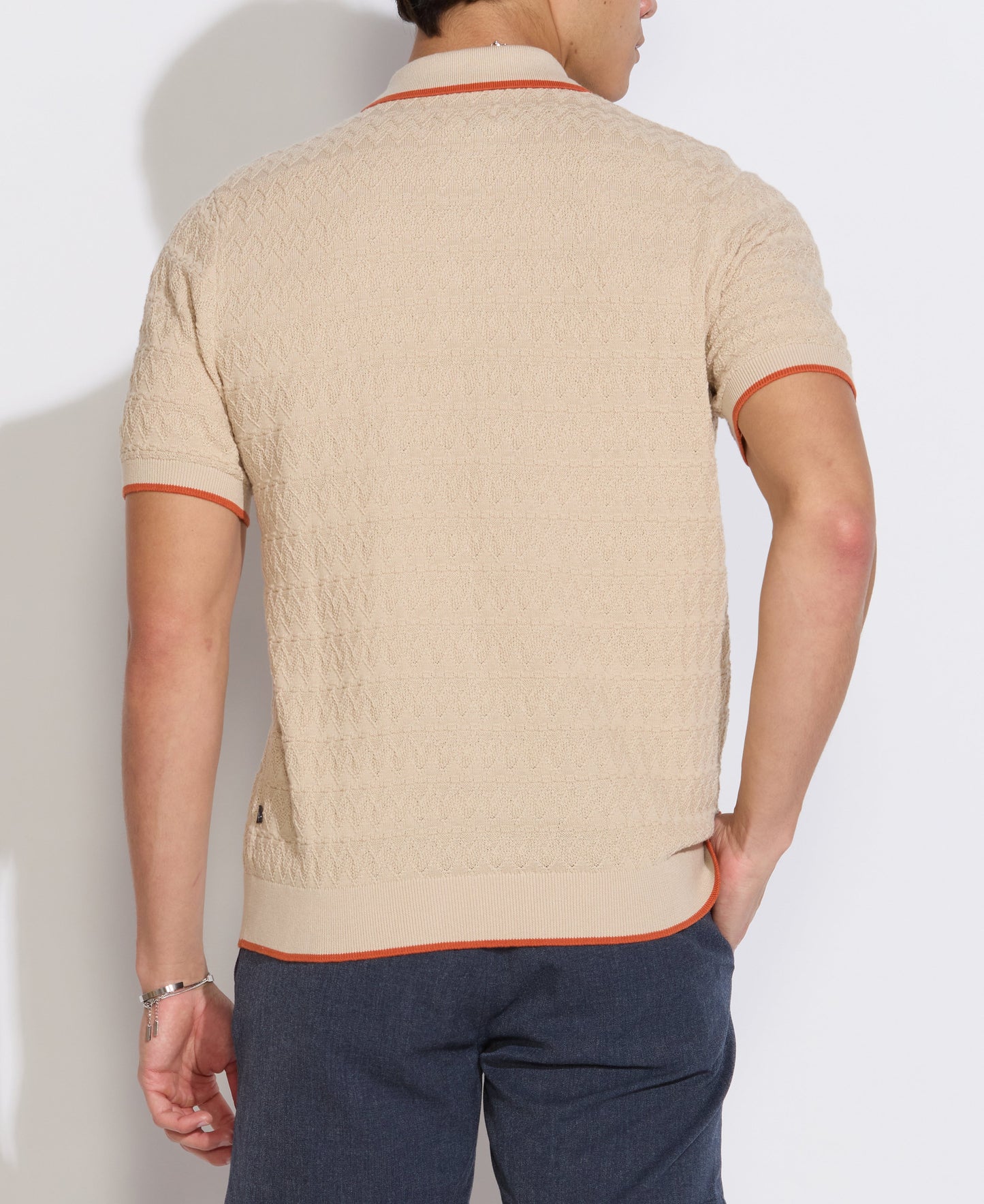 KALINO | full placket sweater polo | ecru