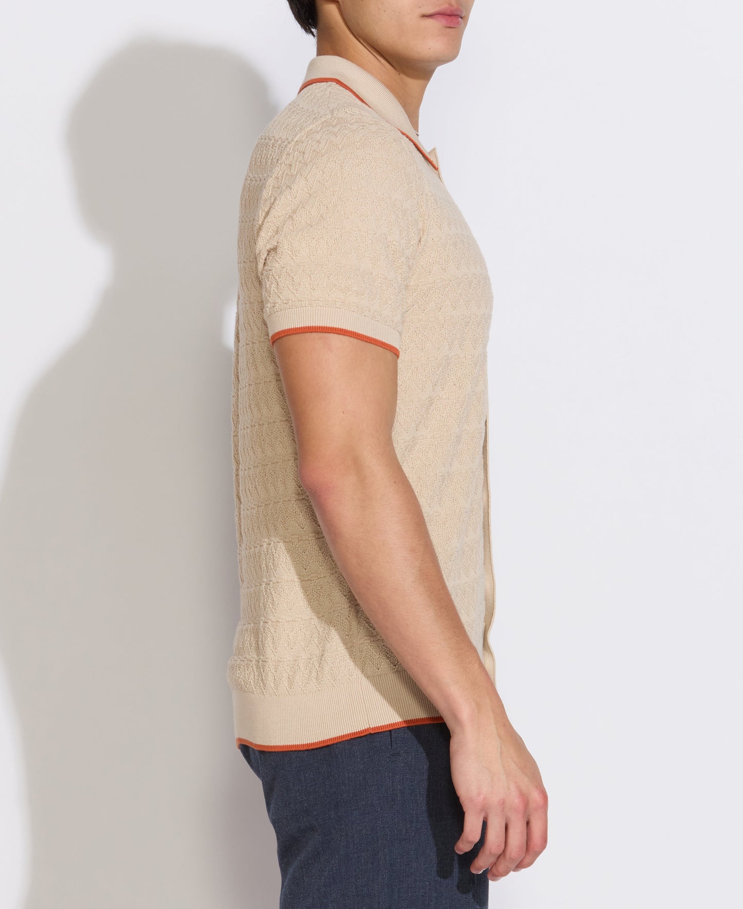 KALINO | full placket sweater polo | ecru