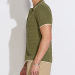 KALINO | full placket sweater polo | light olive