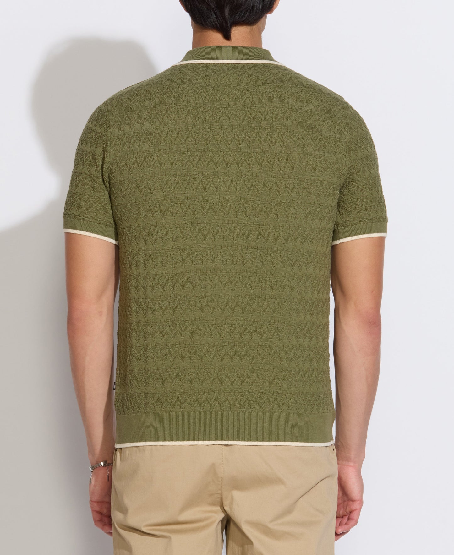 KALINO | full placket sweater polo | light olive