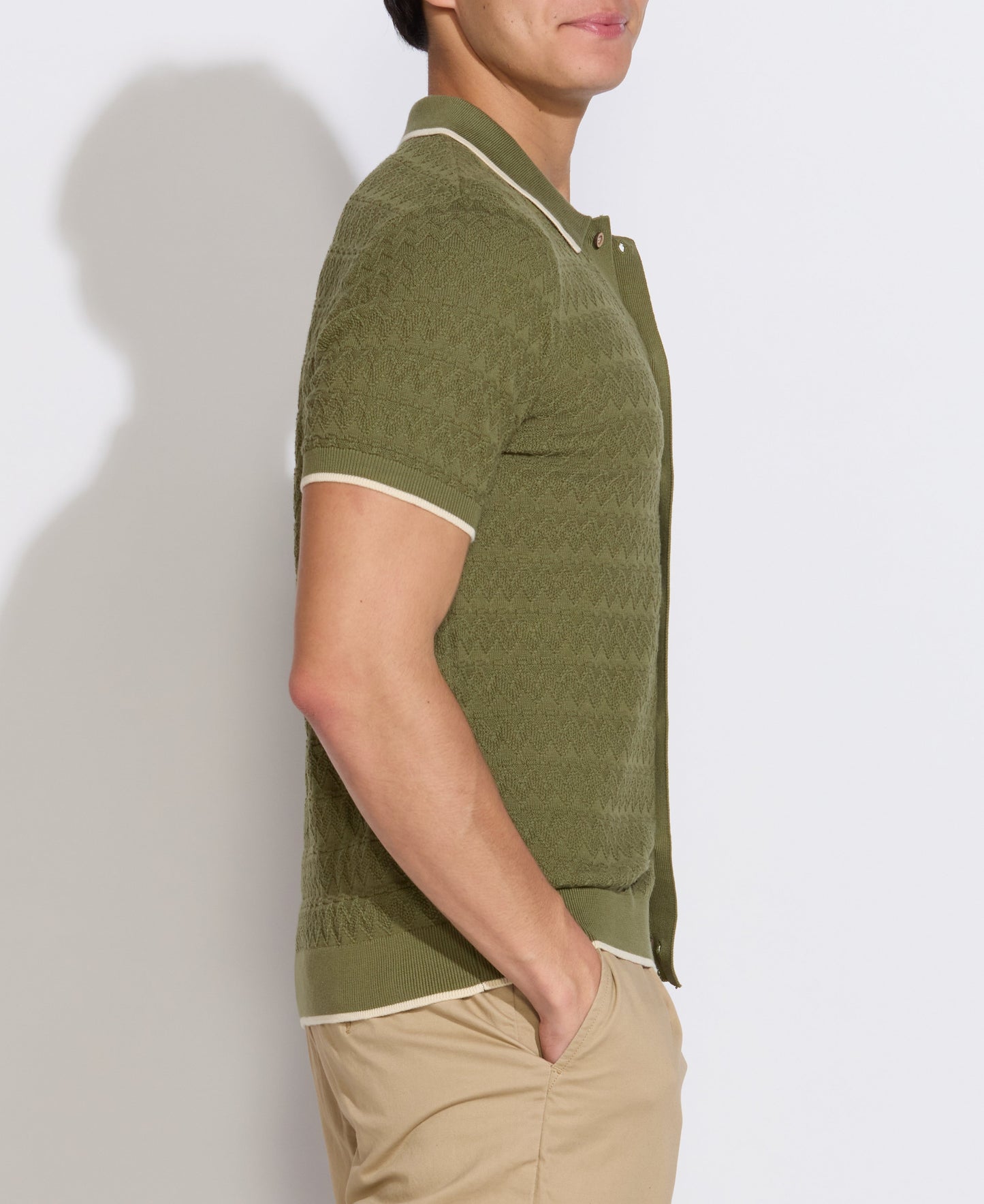 KALINO | full placket sweater polo | light olive