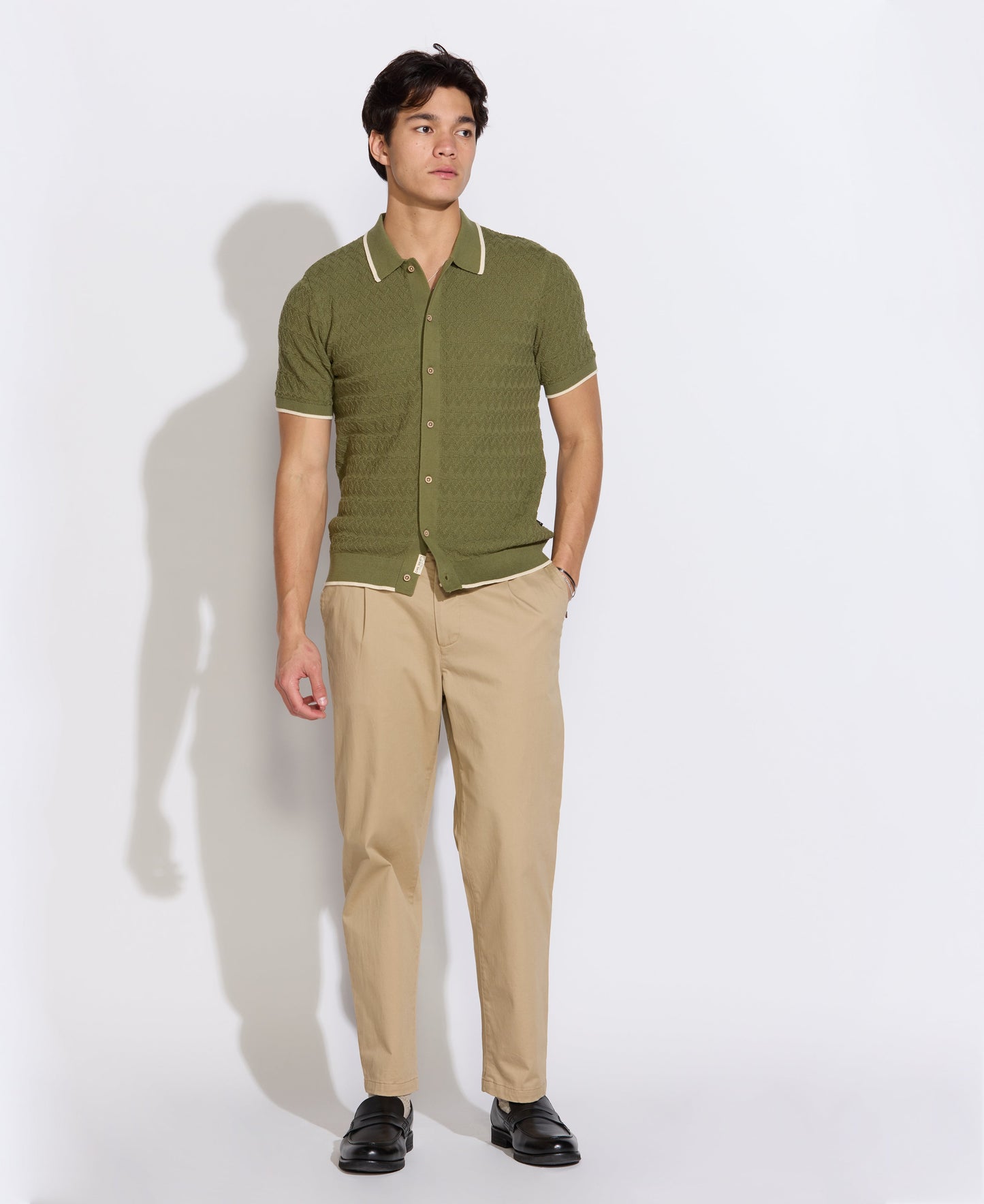 KALINO | full placket sweater polo | light olive