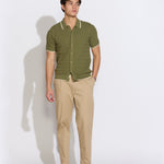 KALINO | full placket sweater polo | light olive