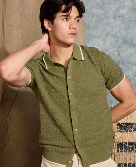 KALINO | full placket sweater polo | light olive