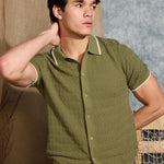 KALINO | full placket sweater polo | light olive