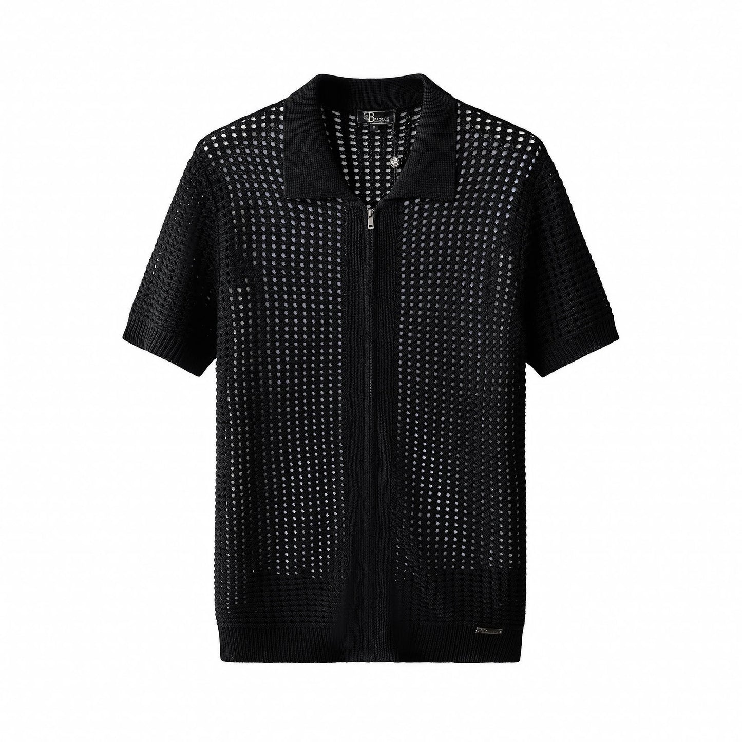 PSS621-Breeze Mesh Zip SS Shirt-BLACK