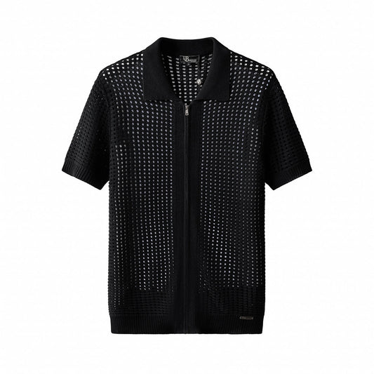PSS621-Breeze Mesh Zip SS Shirt-BLACK