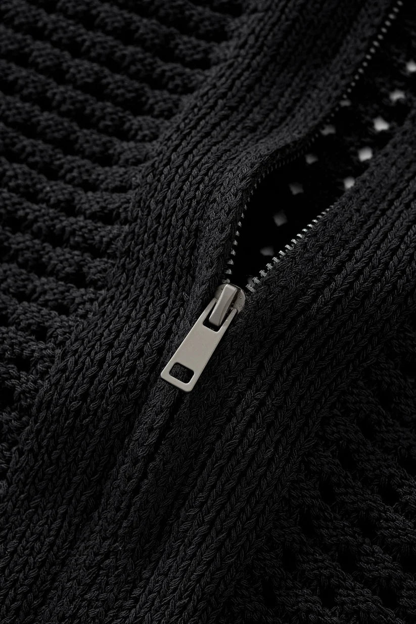 PSS621-Breeze Mesh Zip SS Shirt-BLACK