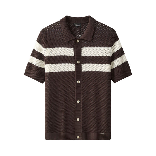 PSS625-Marina Stripe SS Shirt-COFFE