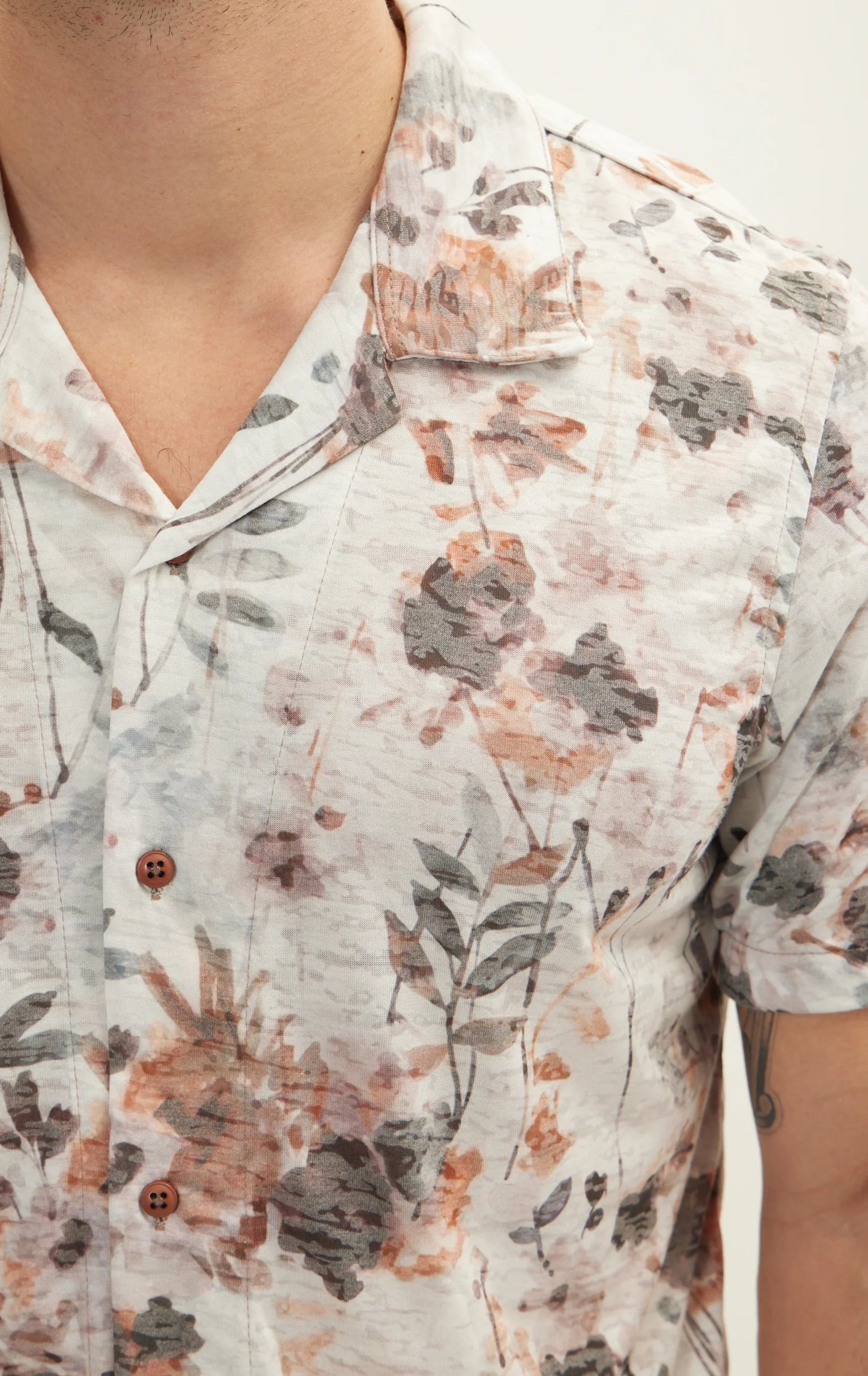 Button Down Tropical Shirt | Beige