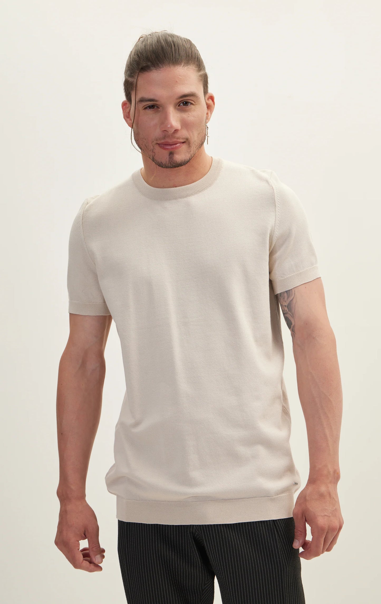 Knitted Crew Kneck T-shirt | Beige