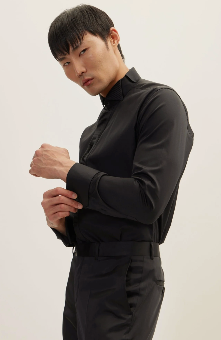 Placket Pleated Tuxedo Shirt