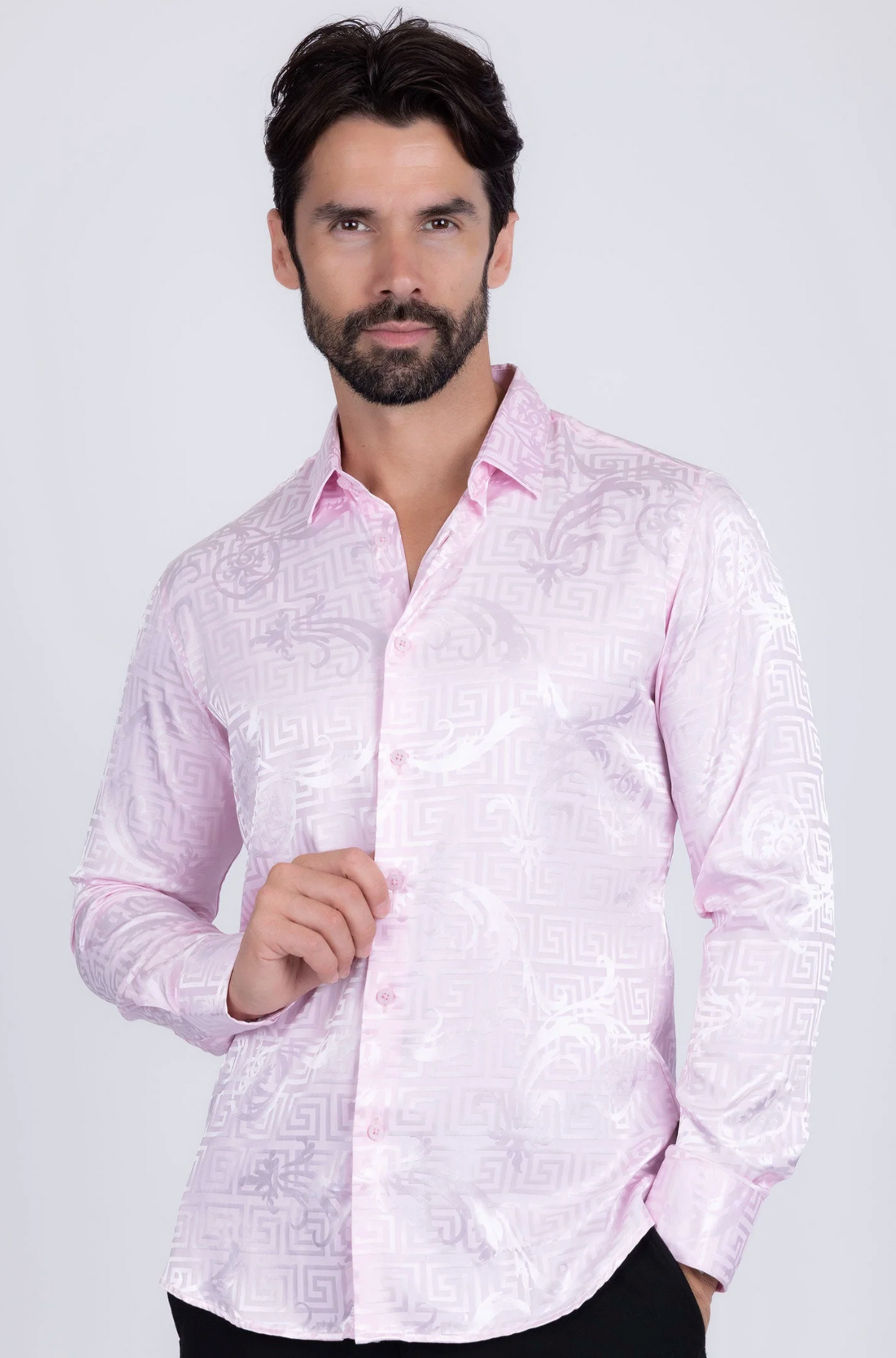 Greek Key Jacquard Long Sleeve Shirt