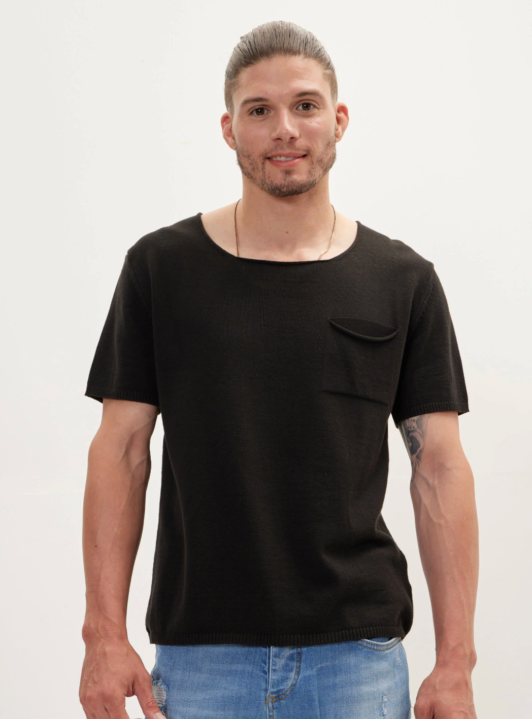 Wide Neck Knitted T-shirt