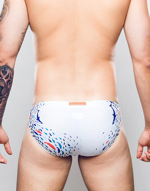 V20 Print Swim Brief Seascape White