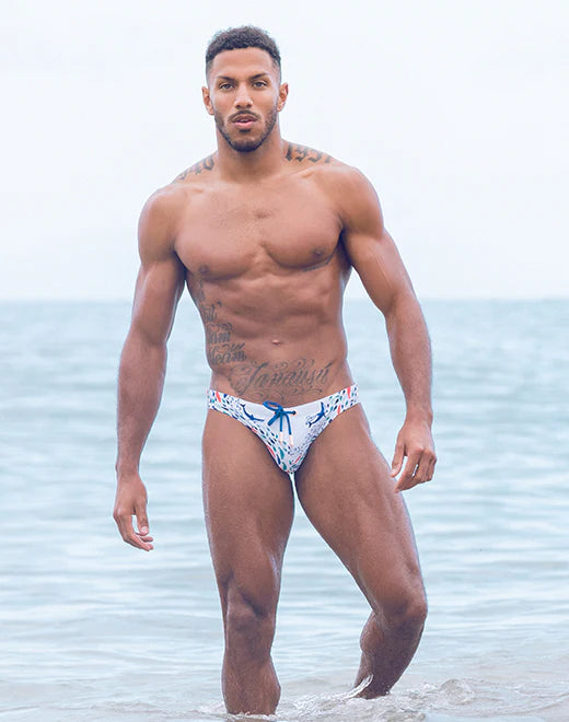 V20 Print Swim Brief Seascape White