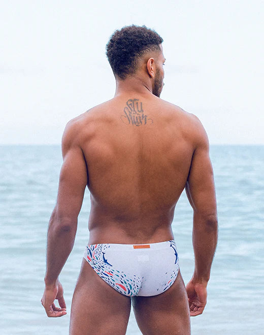 V20 Print Swim Brief Seascape White