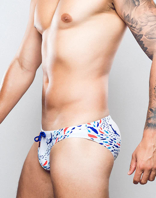 V20 Print Swim Brief Seascape White