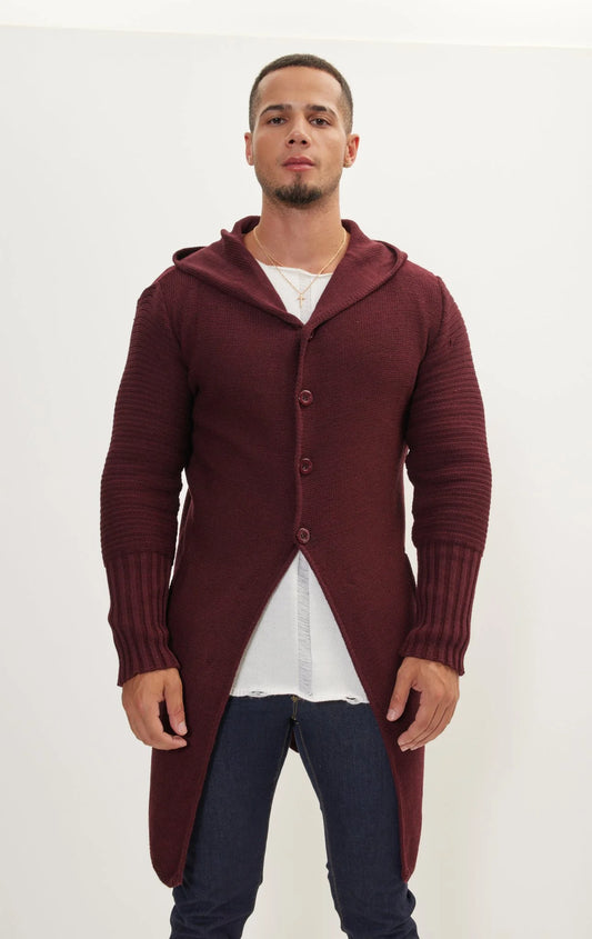 Ribbed Sleeves Fitted Cardigan Burgundy