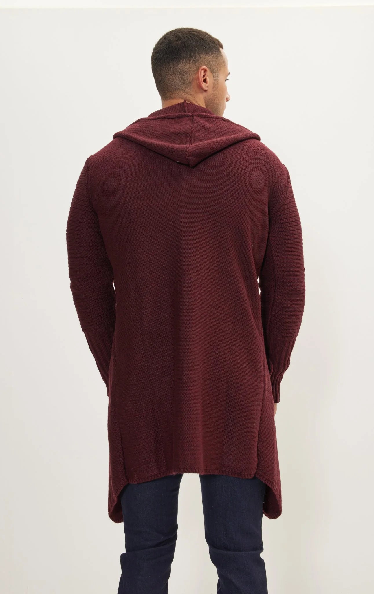 Ribbed Sleeves Fitted Cardigan Burgundy