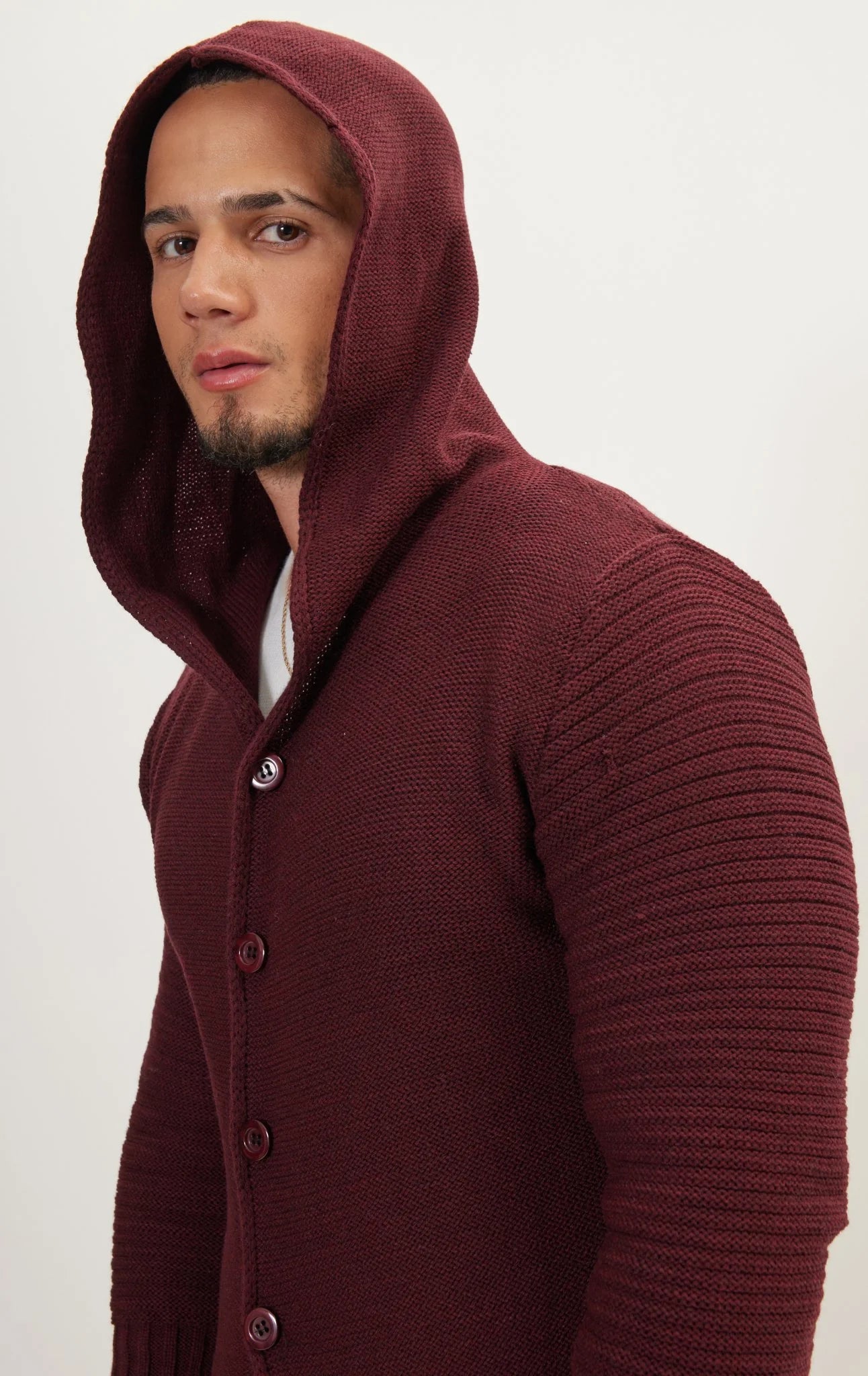 Ribbed Sleeves Fitted Cardigan Burgundy